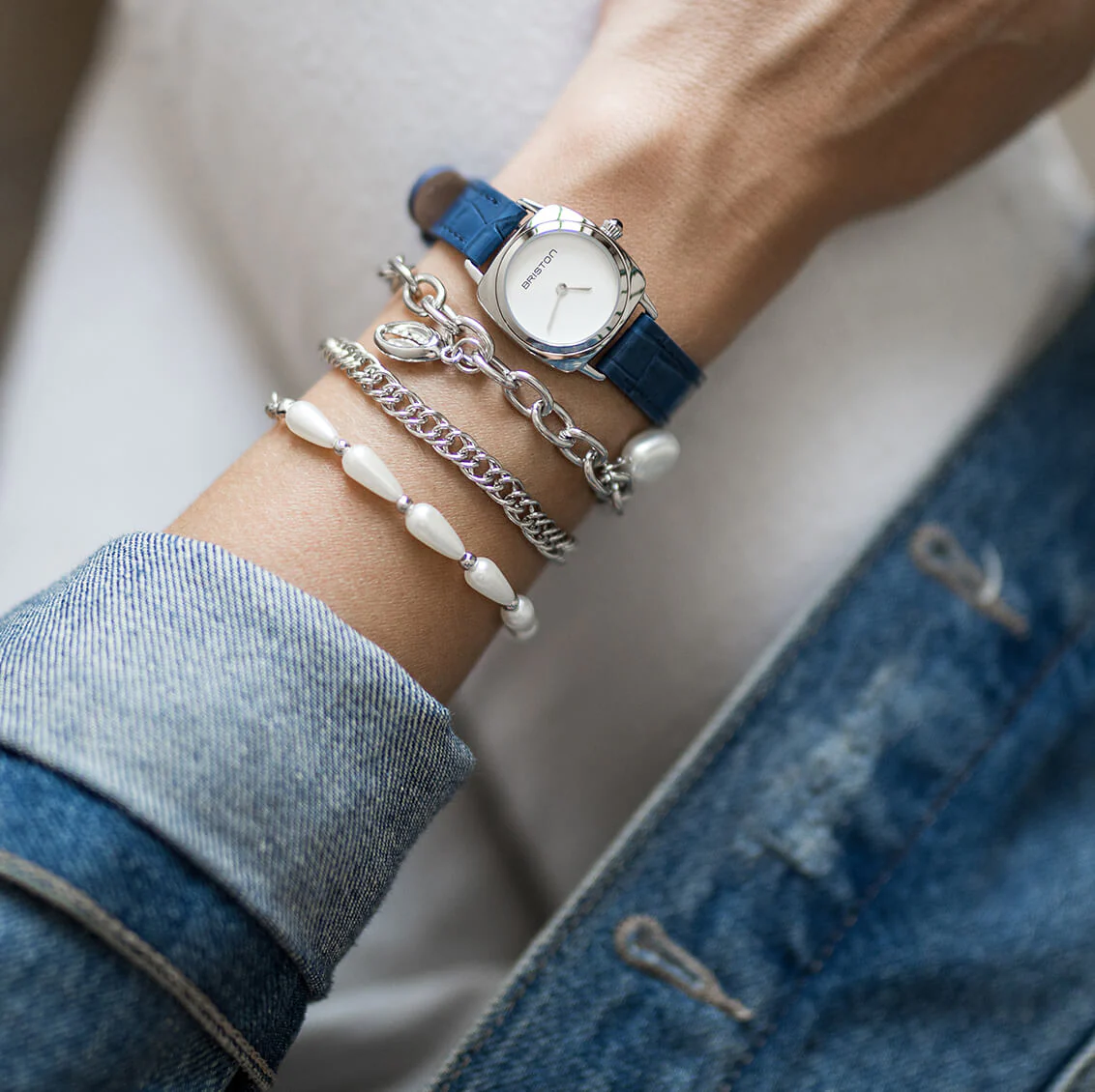 BRACELET CUIR LUXURY 2 BRINS - 12 MM - BLEU MARINE - Image 5